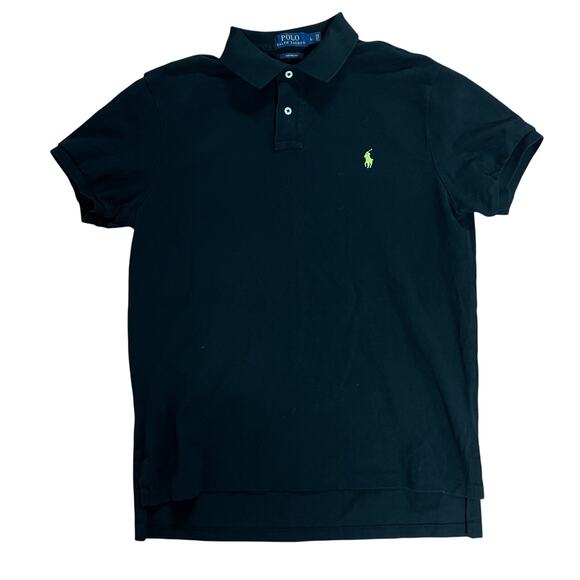 Polo Ralph Lauren Short Sleeve Size Large  Custom Fit Black Lime Green Pony Mens - Picture 1 of 5